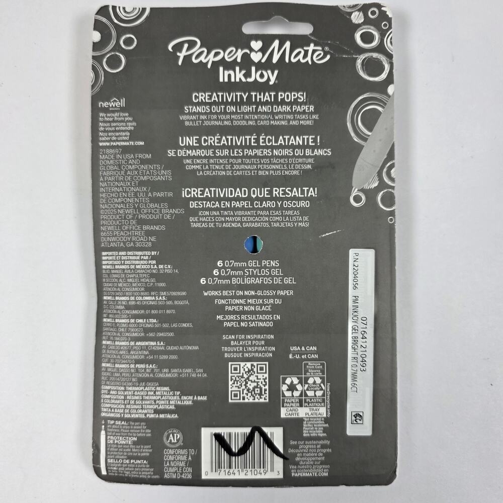 Paper Mate InkJoy Gel Pens 0.7mm Medium Point Bright Colors 6 Pack New - Picture 8 of 12